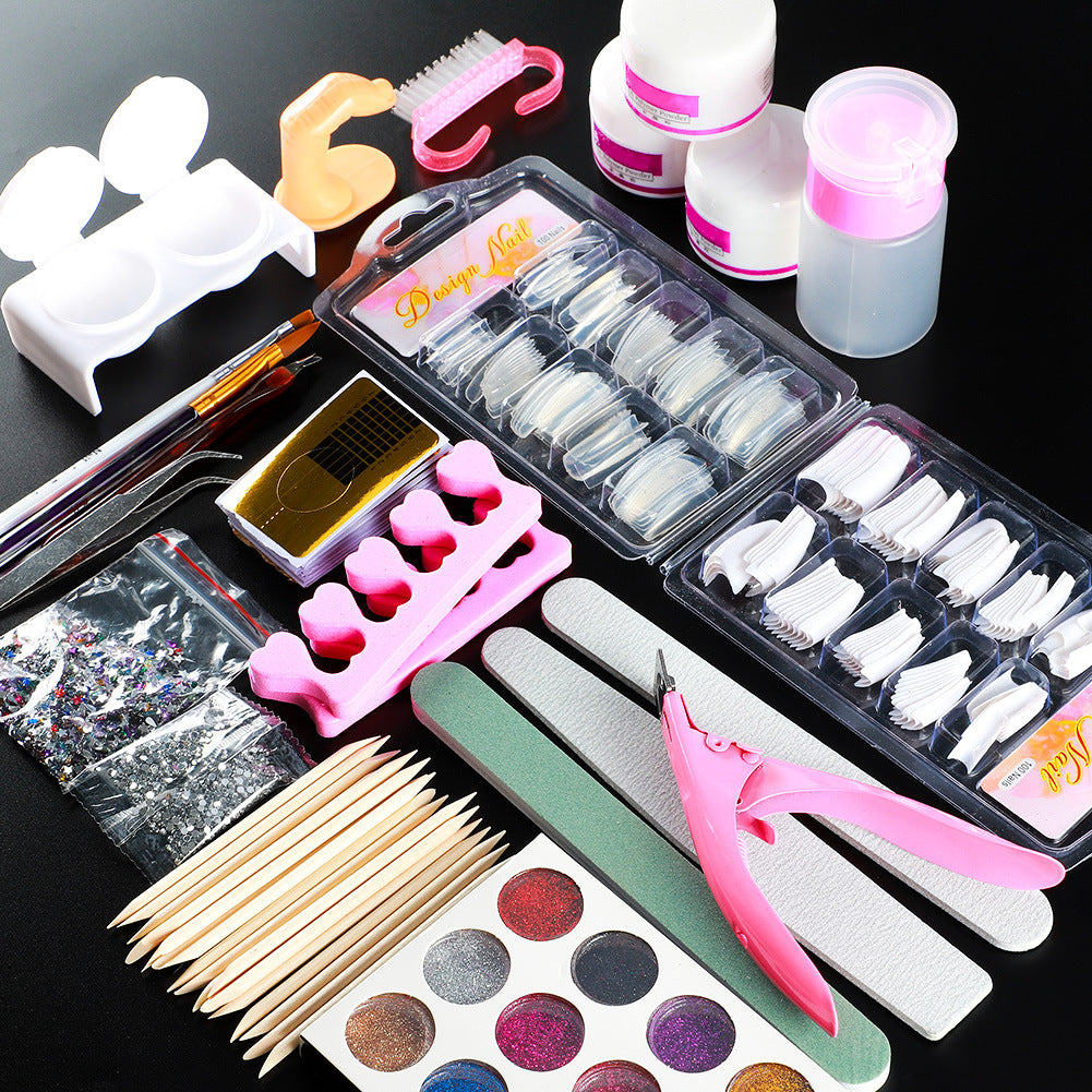 Design Nail Art Set Full Crystal Powder White Transparent Extension