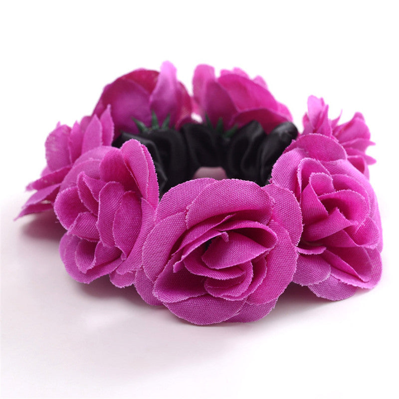 European And American Women's Simulation Fabric Rich Rose Hair Tie Hair Accessories