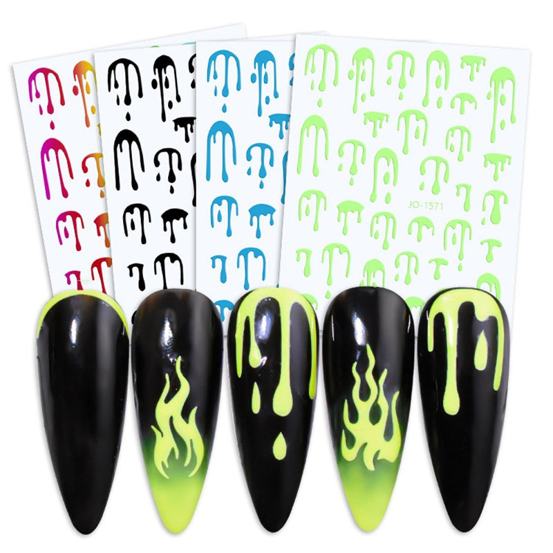 Water Drop Nail Laser Black And White Colorful Fluorescent Nail Sticker