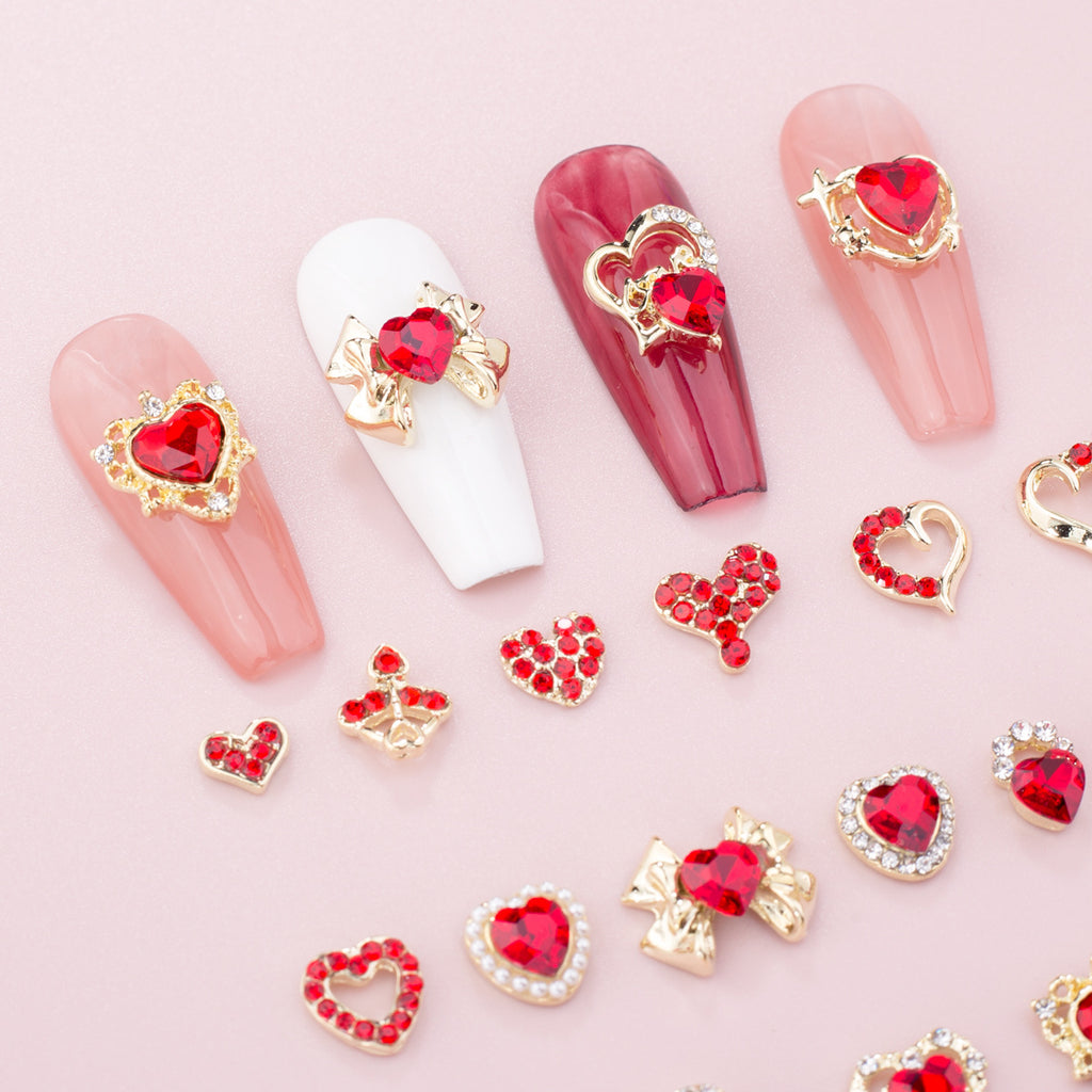 Glass New Year Nail Ornament Red Bow Accessories