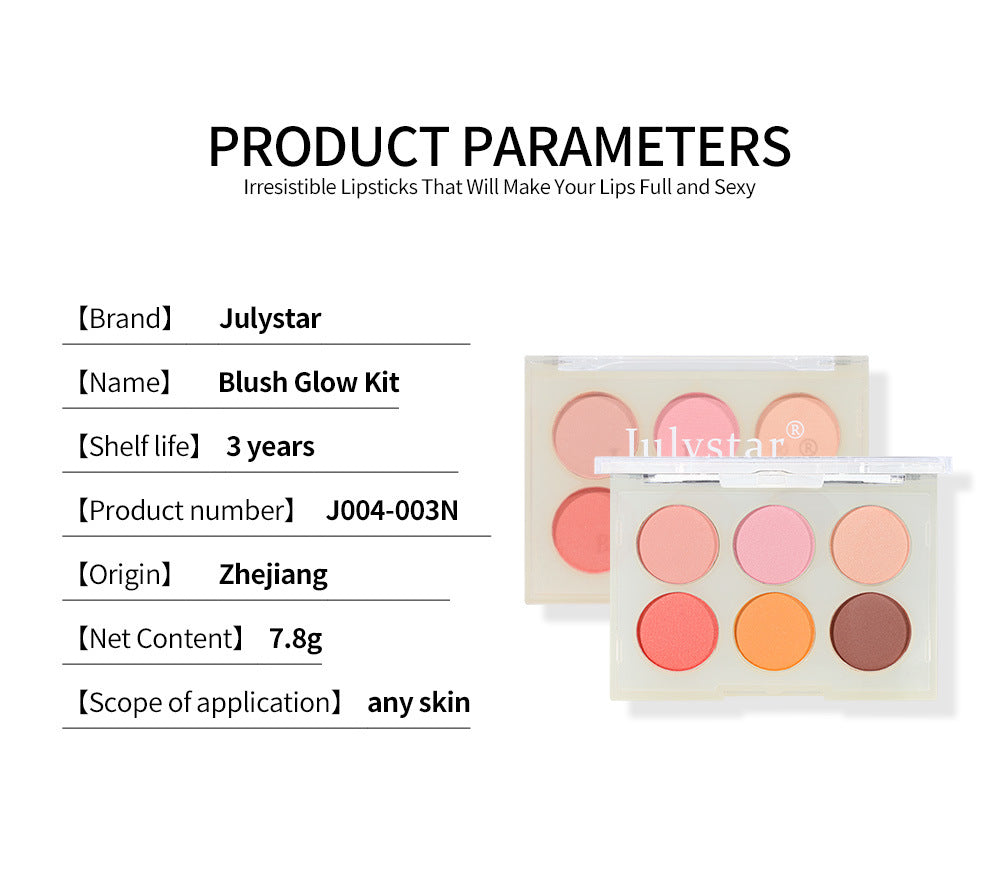 Julystar Beauty Matte Rouge Blush Repair Three-dimensional Eye Shadow Six-color Integrated