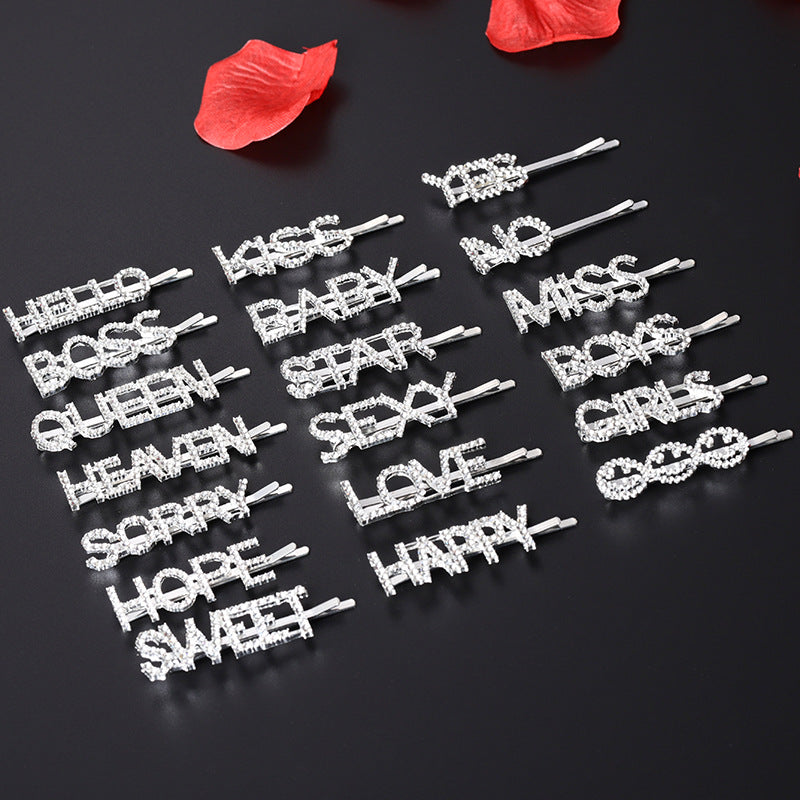 Letter Side Clip Bangs Rhinestone