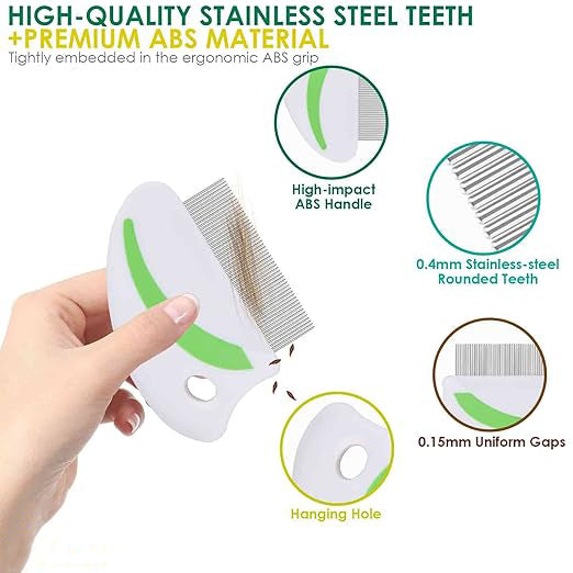 Professional-Grade Pet Grooming Combs For Dogs And Cats - Includes Flea And Lice Comb With Rounded Teeth, Tear Stain Remover And Dematting Tool - Suitable For All Sizes Of Pets
