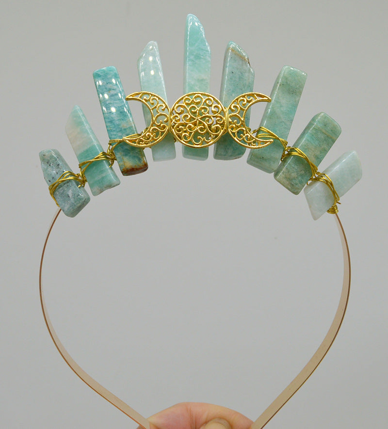 Natural Crystal Triple Golden Moon Headband