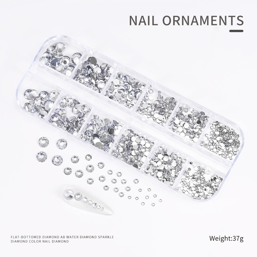 Plaid Nail Beauty Flat Bottom Rhinestone
