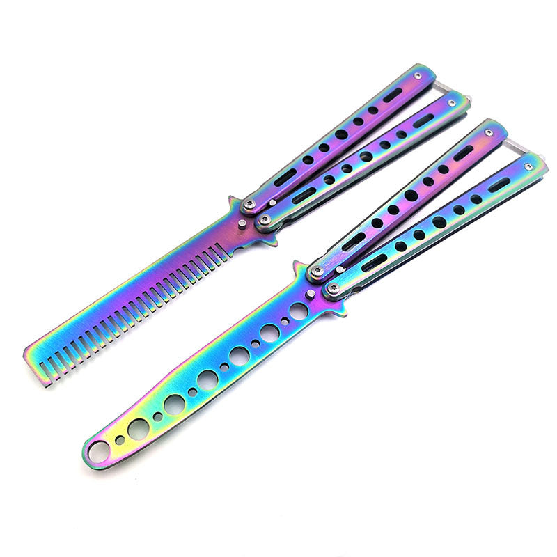 Colorful Titanium Butterfly Training Comb Practice Flail Knife Without Blade