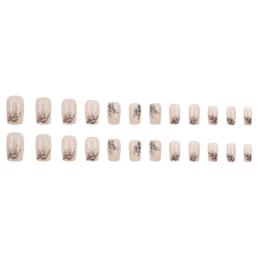 Simple Ins Style Leaves Silhouette European Square Nail Sticker Retro