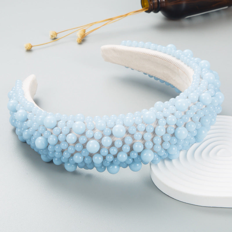 Handmade Beaded Pearl Headband Jelly Color Female Sponge