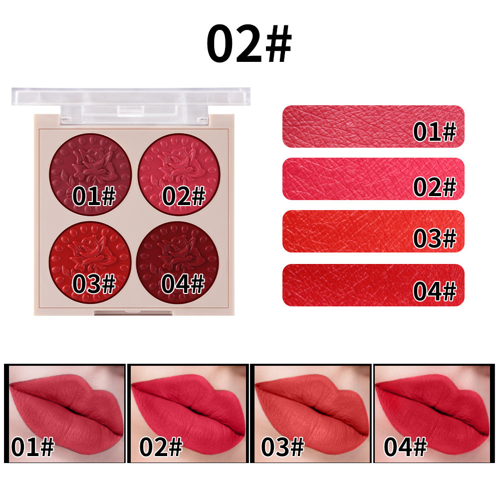 MISS ROSE Lipstick Compact 4 Color Lip Gloss Plate Moisturizing Easy To Color Lipstick Foreign Trade Exclusive For Cross-border In Stock Wholesale