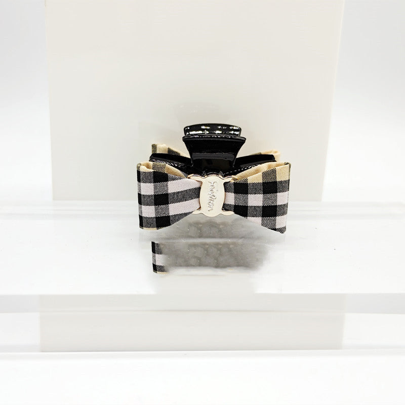 Fabric Plaid Shark Clip Hairpin Bowknot Female