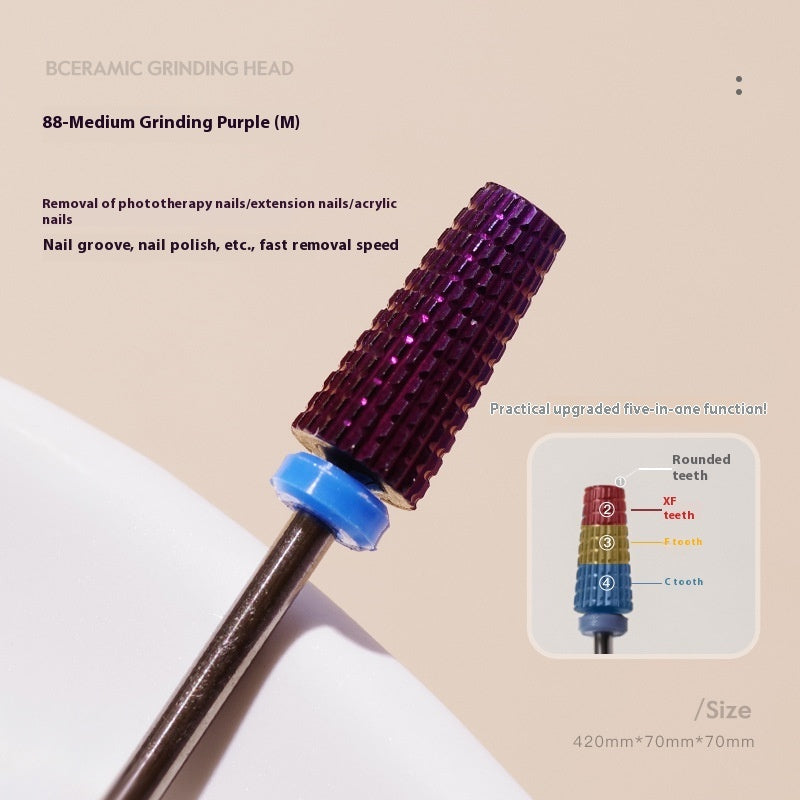 Five-in-one Tungsten Steel Cross Tooth Plating Color Alloy Nail Beauty Polish Removing Modified Peeling Grinding Head