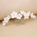 White Ceramic Flower Crystal Hair Comb