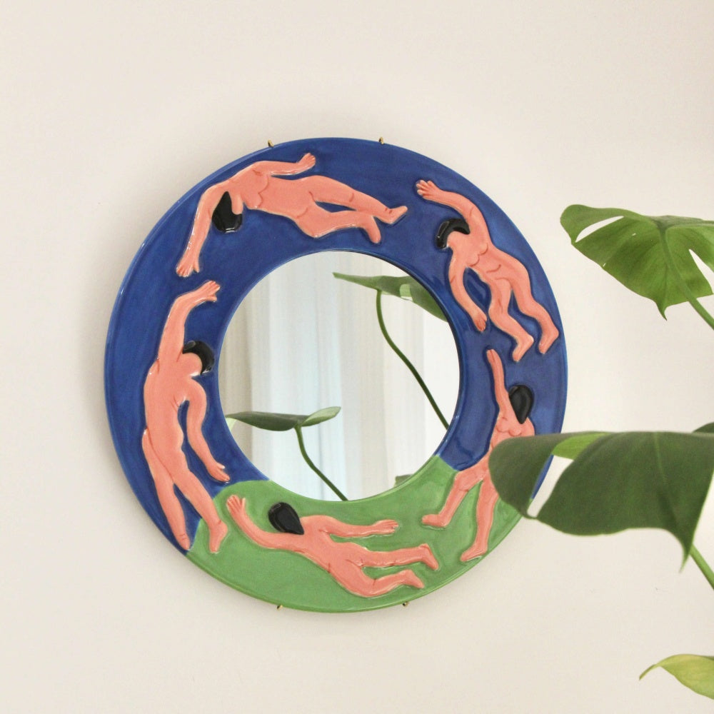 Hand Painted Art Ceramic Mirror Living Room Bedroom Comb Makeup Mirror