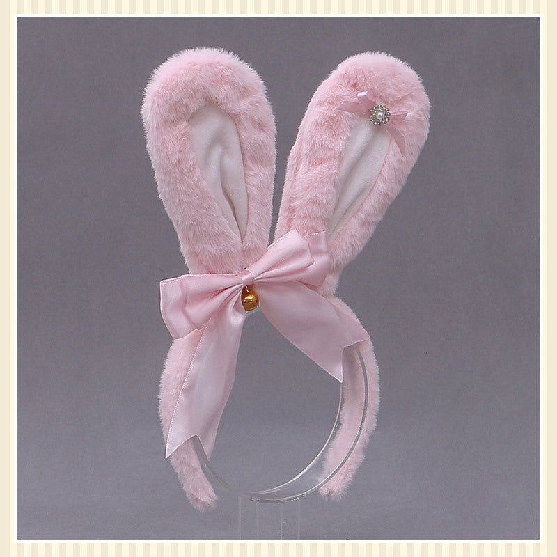 Lolita Animal Ears Accessories Diamond Bowknot Plush Rabbit Ears Headband