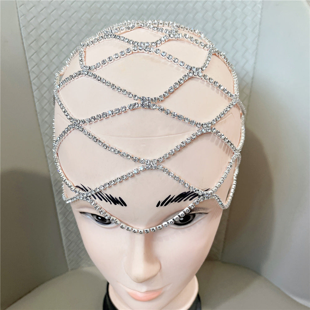 European And American Rhinestone Accessories Fringed Mesh Headdress