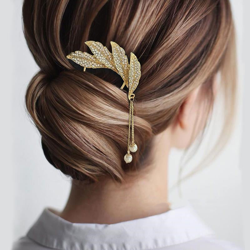 Coiled Hair Artifact Metal Tassel Hairpin Pearl