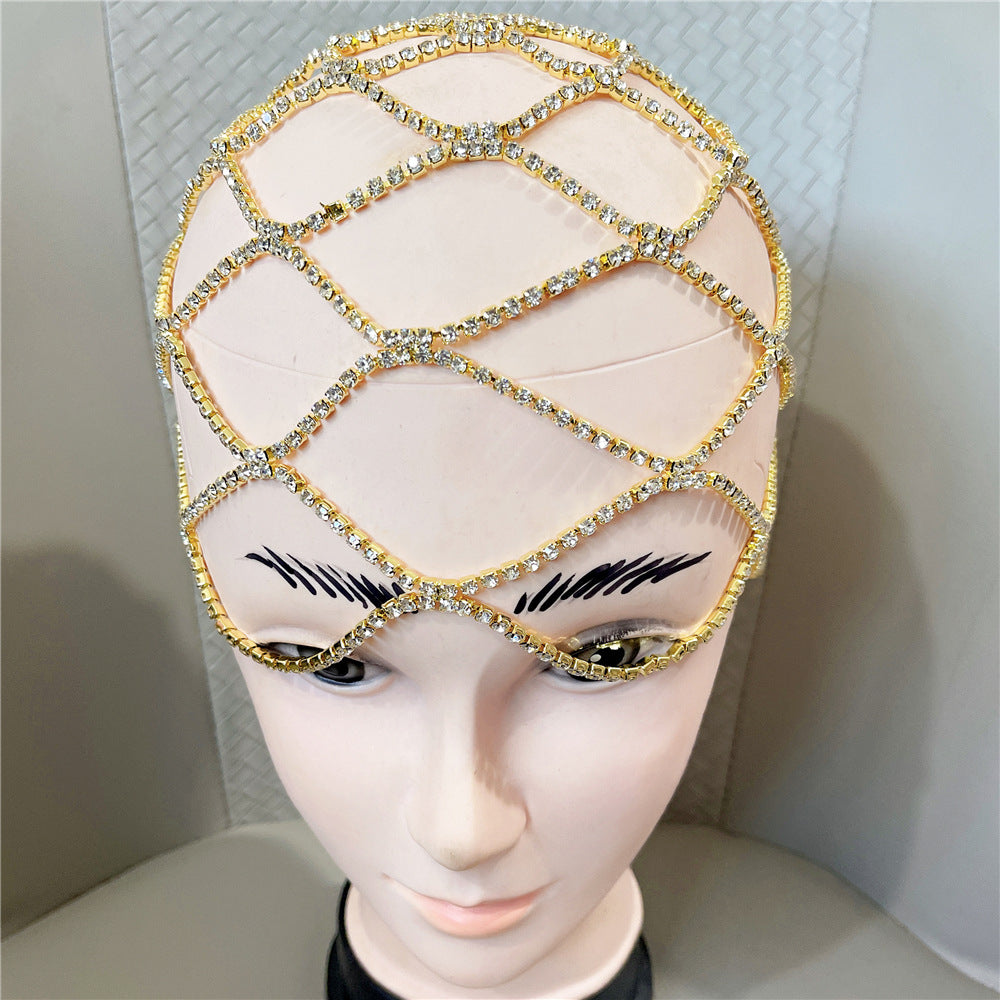 European And American Rhinestone Accessories Fringed Mesh Headdress