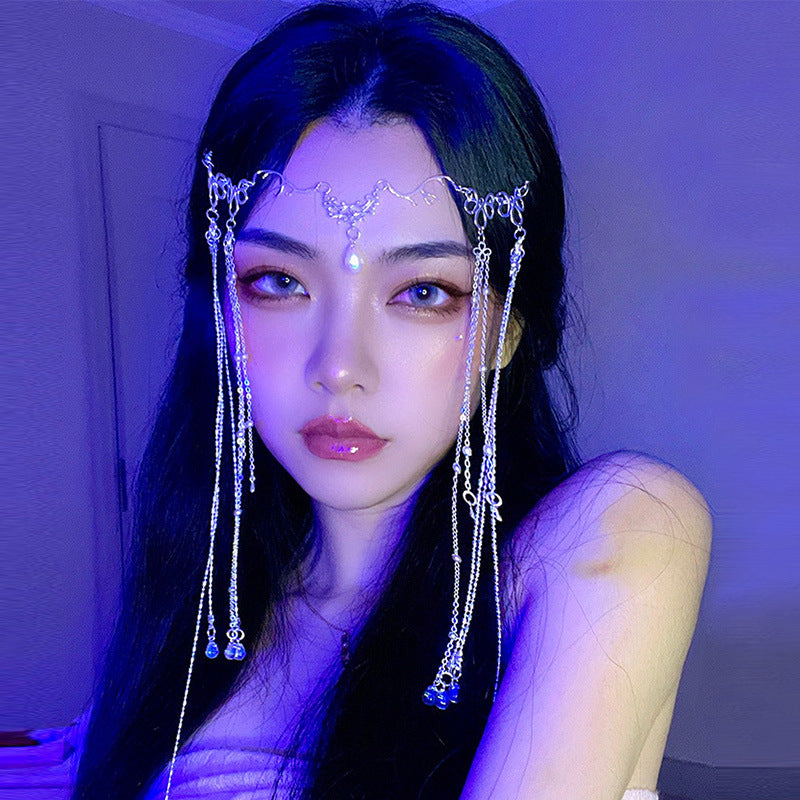 Ancient Style Headdress Hanfu Tassels Forehead Ornaments Eyebrow Pendant Face Curtain Veil