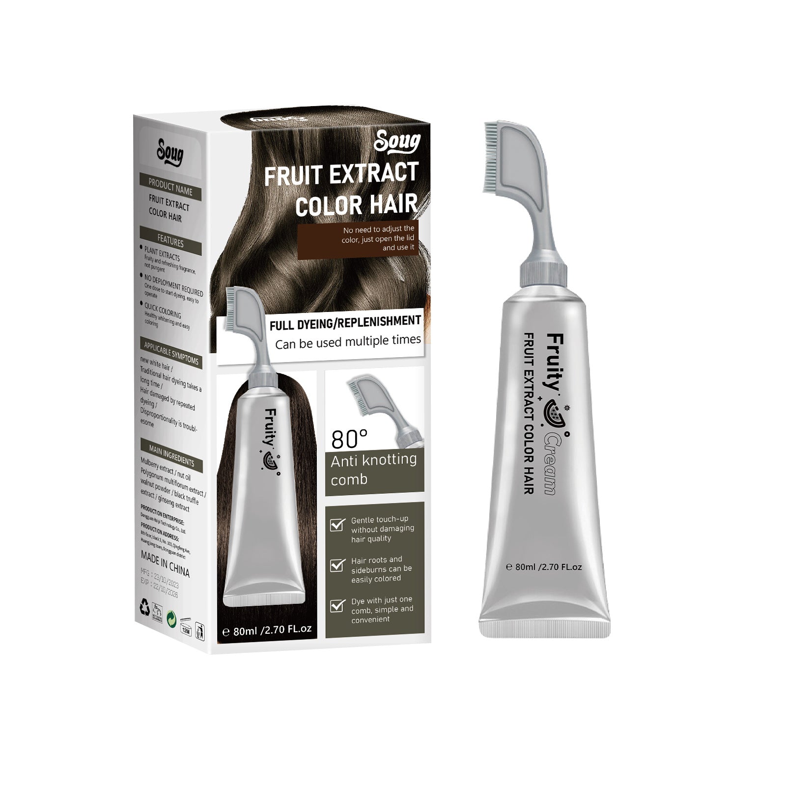 Fruit Comb Plant Hair Dye Black Hair Color Cream When Combed