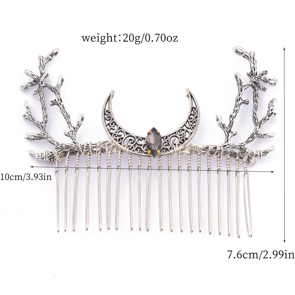 Retro Branch-and-Crescent Moon Hair Comb For Women Fashionable Headpiece
