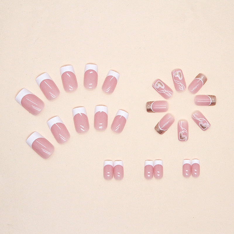 Hot Girl Wearing Nail  Sweet Cool Heart French Shiny