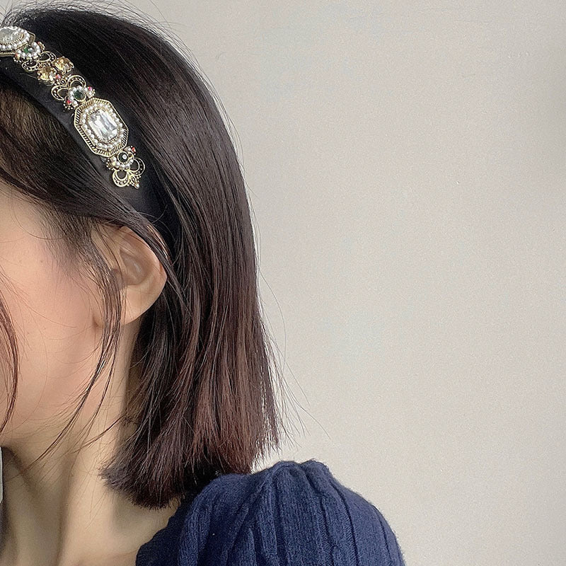 Fashion Pearl Inlaid Female Geometric Diamond Headband