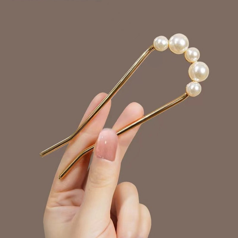 New Chinese Elegant Pearl Butterfly U-shaped Hair Pin Advanced Back Head Updo