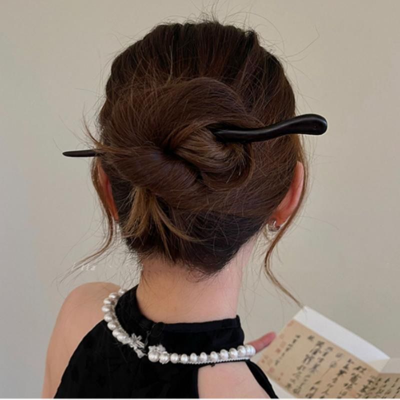 Simple Sandalwood Hairpin Elegant Updo Hair Accessories