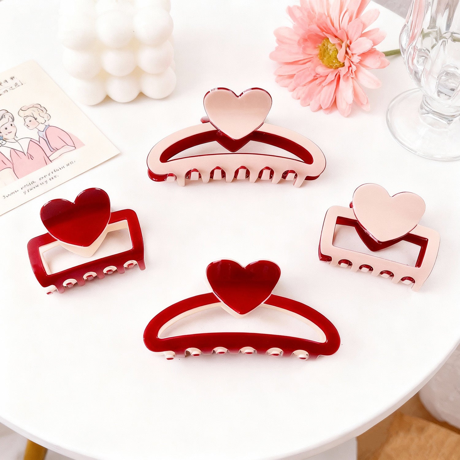 Valentine's Day Heart Shaped Color Block Fresh Sweet Updo Shark Clip