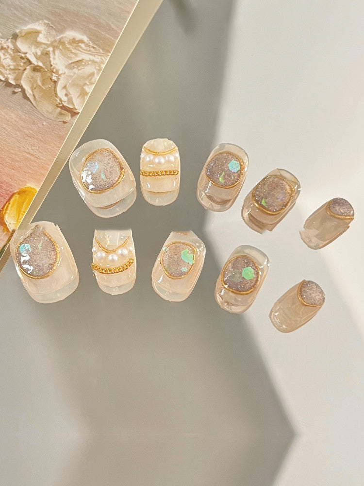 Oil Paint Moonlight Gentle Short Round Nail Warm Yellow