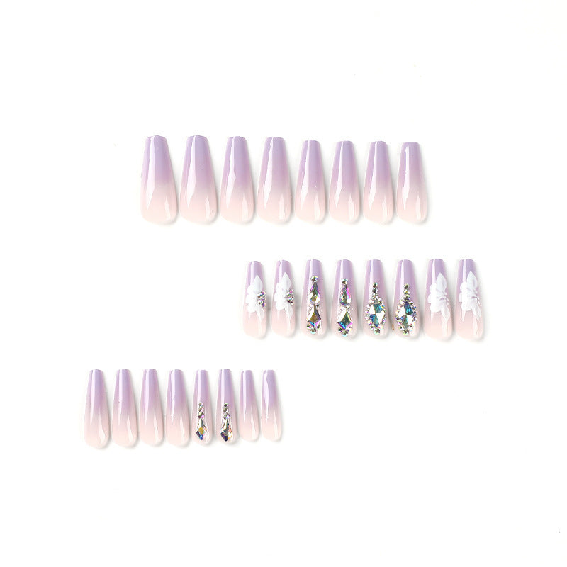 Nail Stickers Gradient White Petals Rhinestone Purple
