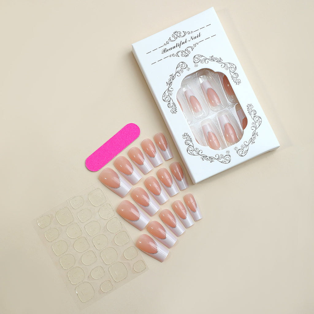 Popular Ready-made Rectangular French-style Wearable Nail Art