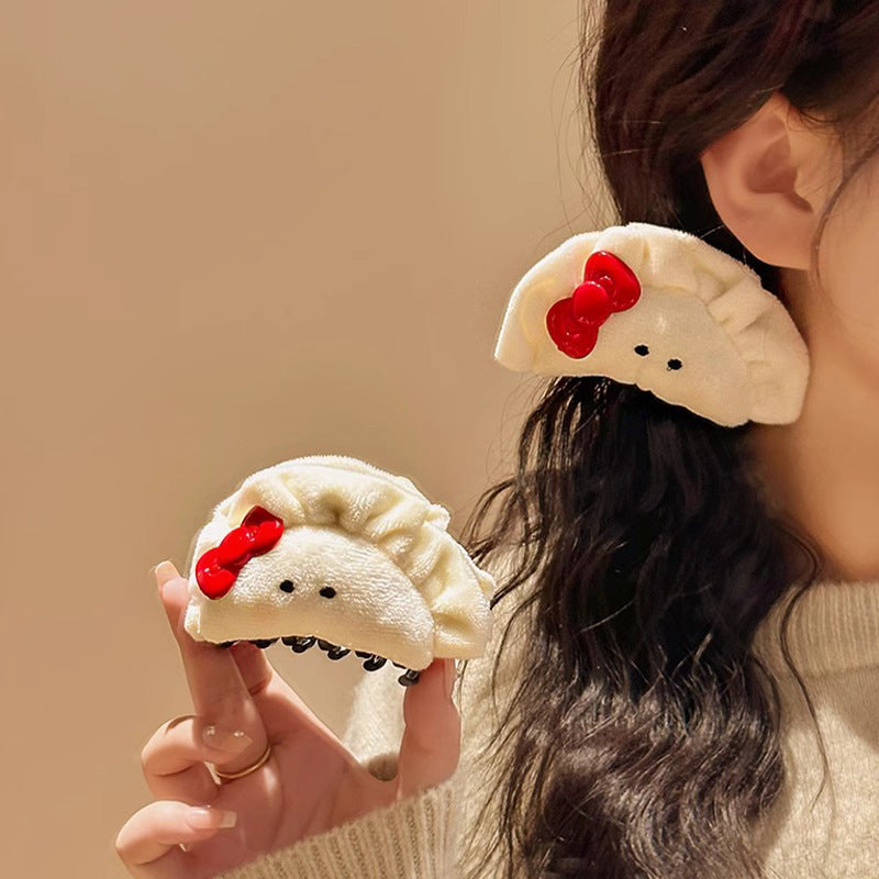 Cute Bowknot Plush Big Dumplings Grip Personality Barrettes Hair Accessories