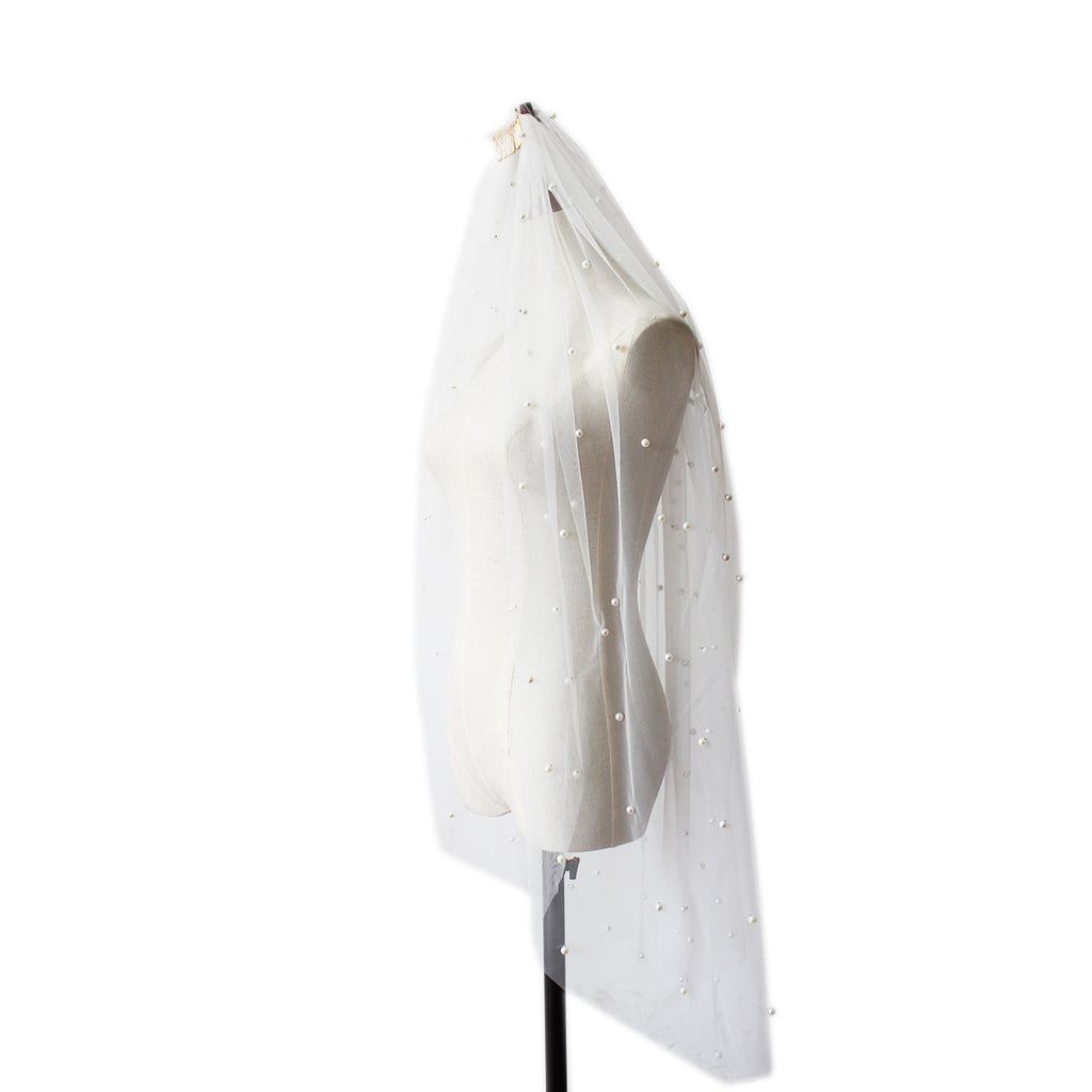 Hand Sewn Hair Comb Pearl Long Tail Soft Yarn Veil