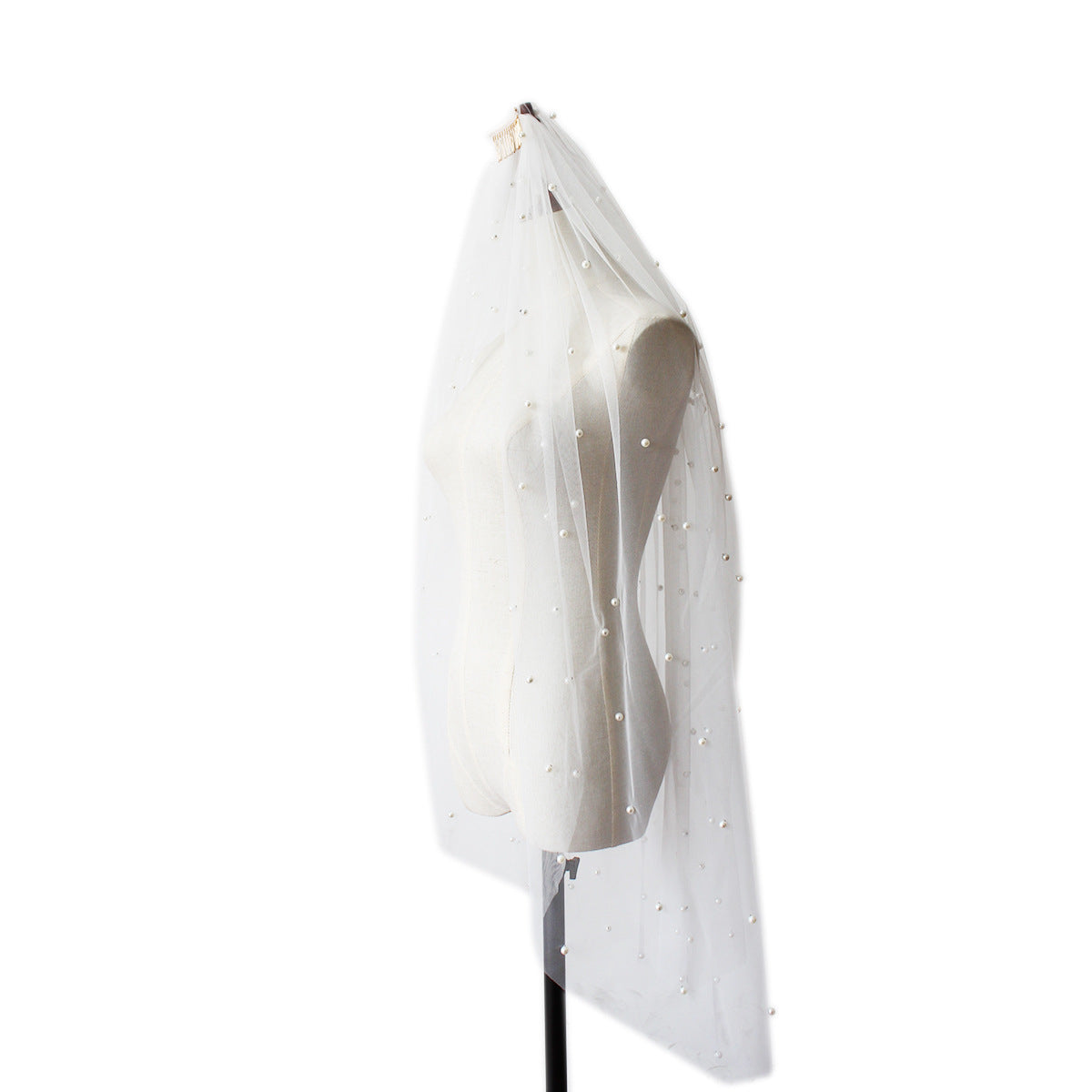 Hand Sewn Hair Comb Pearl Long Tail Soft Yarn Veil