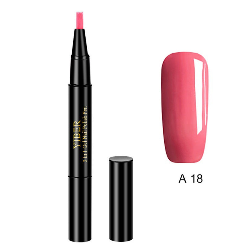 Yiber 5pcs Nail Polish Pen 3 In 1 One Step Glue Pen Multicolor