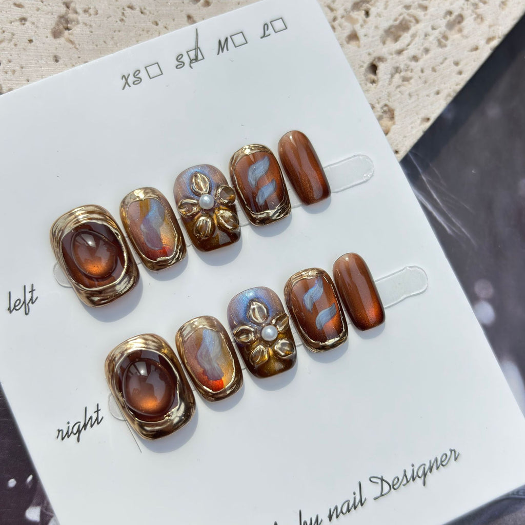 Handmade Floral Rose Gold Nail Art
