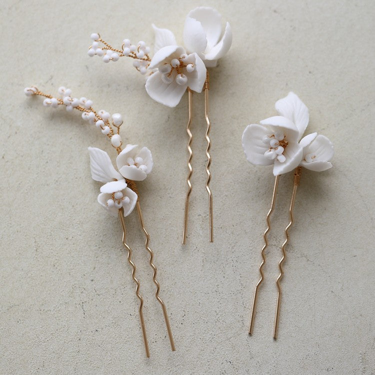 Handmade Ceramic Flower Beaded Hair Fork