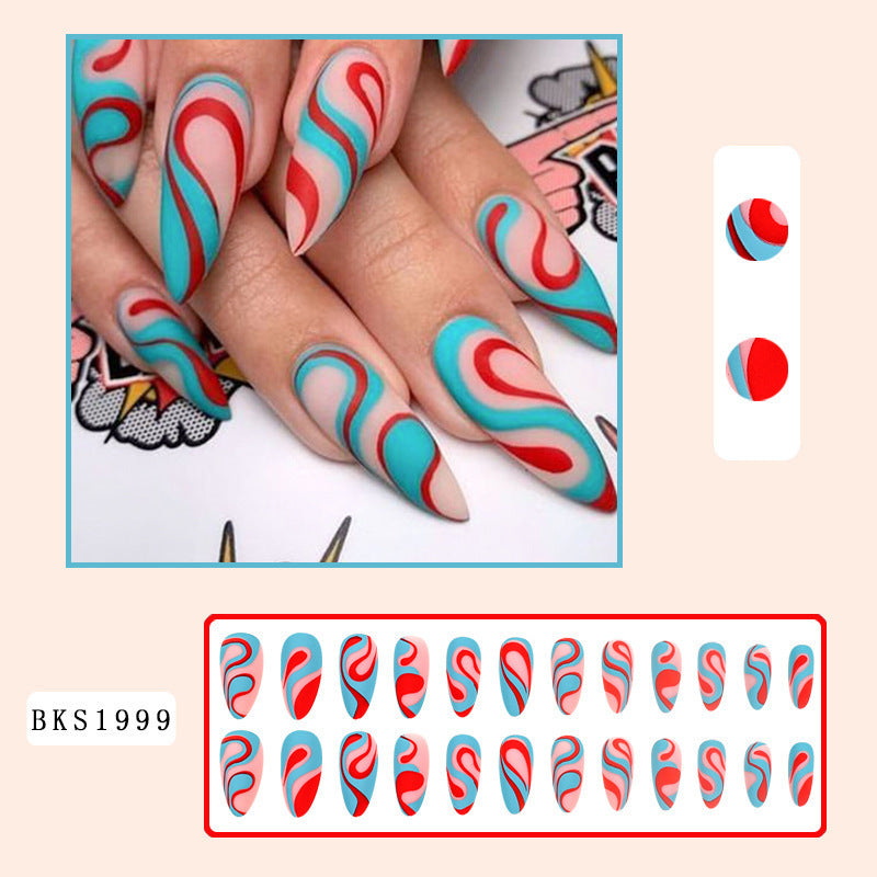 Colorful Lines Almond-shaped Rainbow Nail Sticker