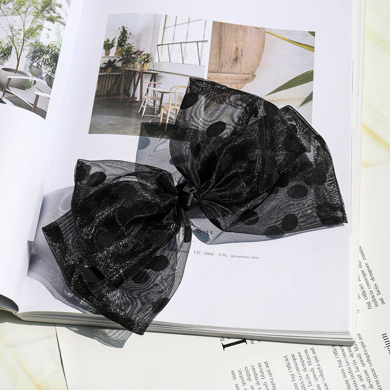Polka Dot Mesh Bow Hairpin Spring Clip