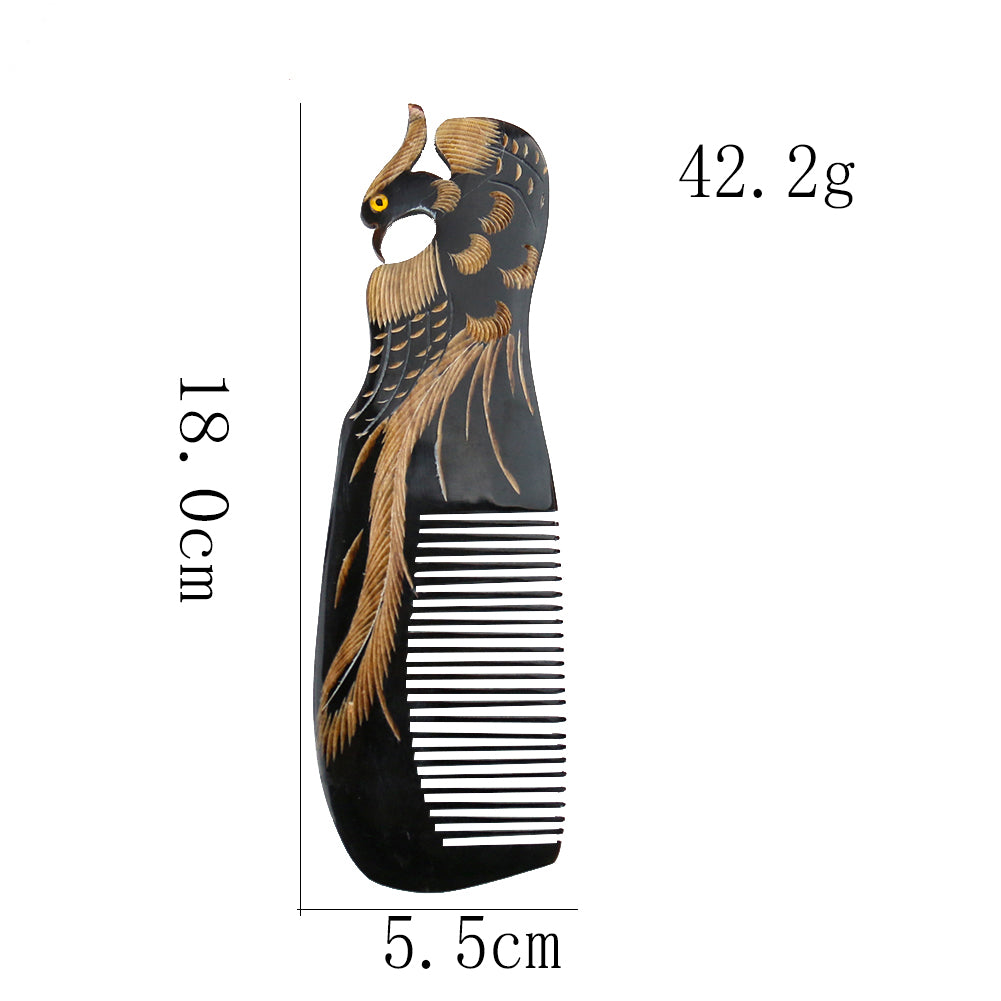 Authentic Large Carved Dragon Phoenix Ox Horn Comb