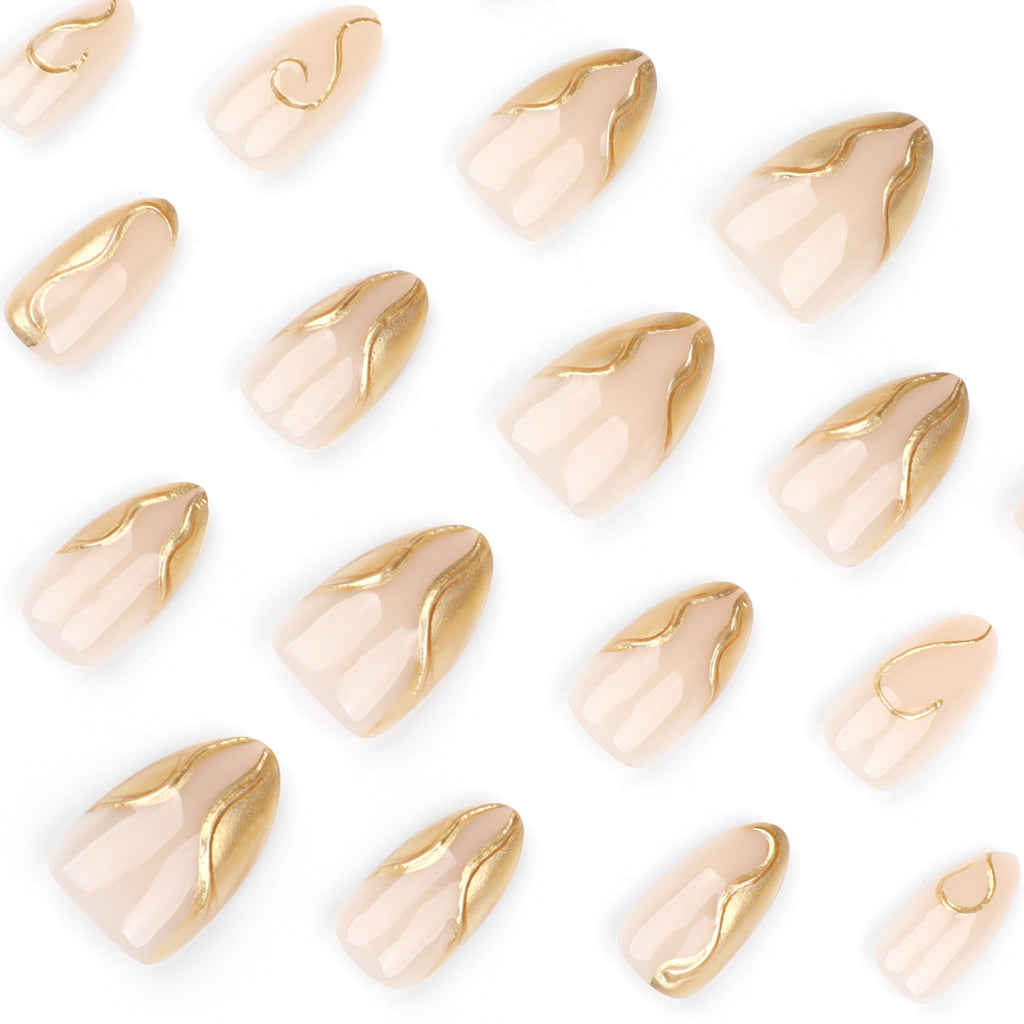 3D Gold Irregular Nail Art Fake Nails Short Style