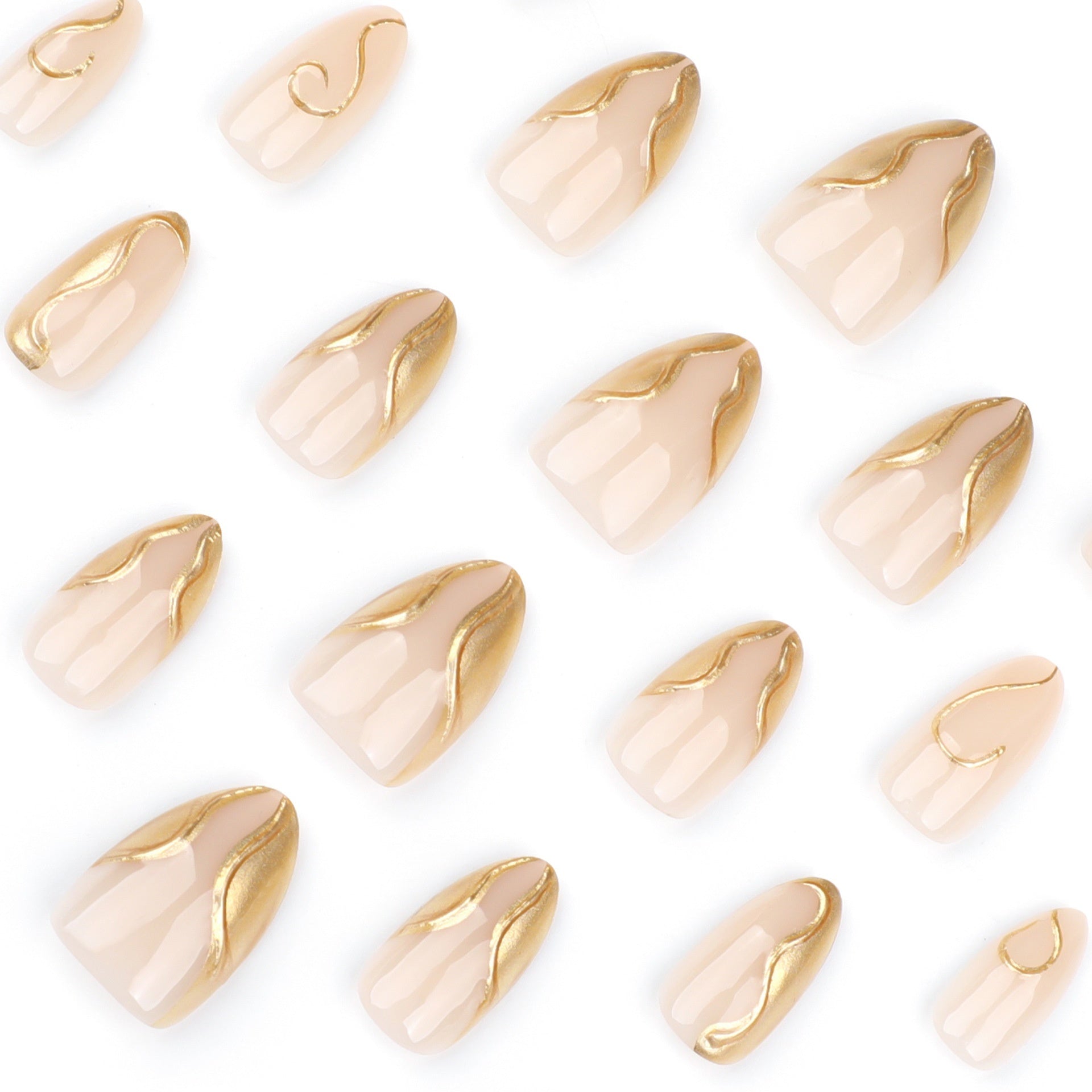 3D Gold Irregular Nail Art Fake Nails Short Style