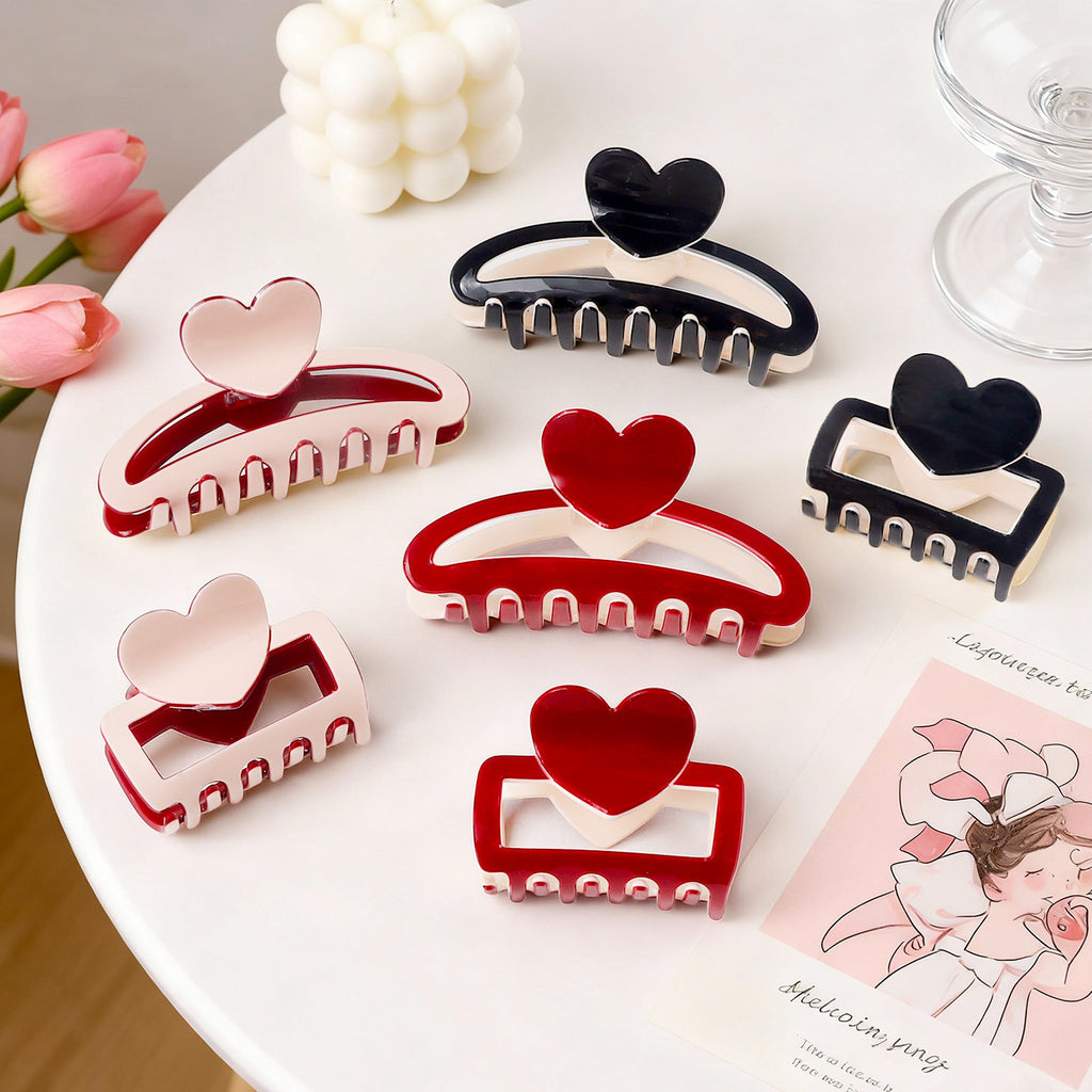 Valentine's Day Heart Shaped Color Block Fresh Sweet Updo Shark Clip
