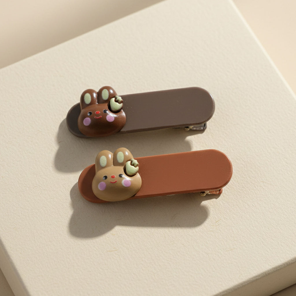 Cute Bunny Face Decorative Hair Clips Set (4 Pc)