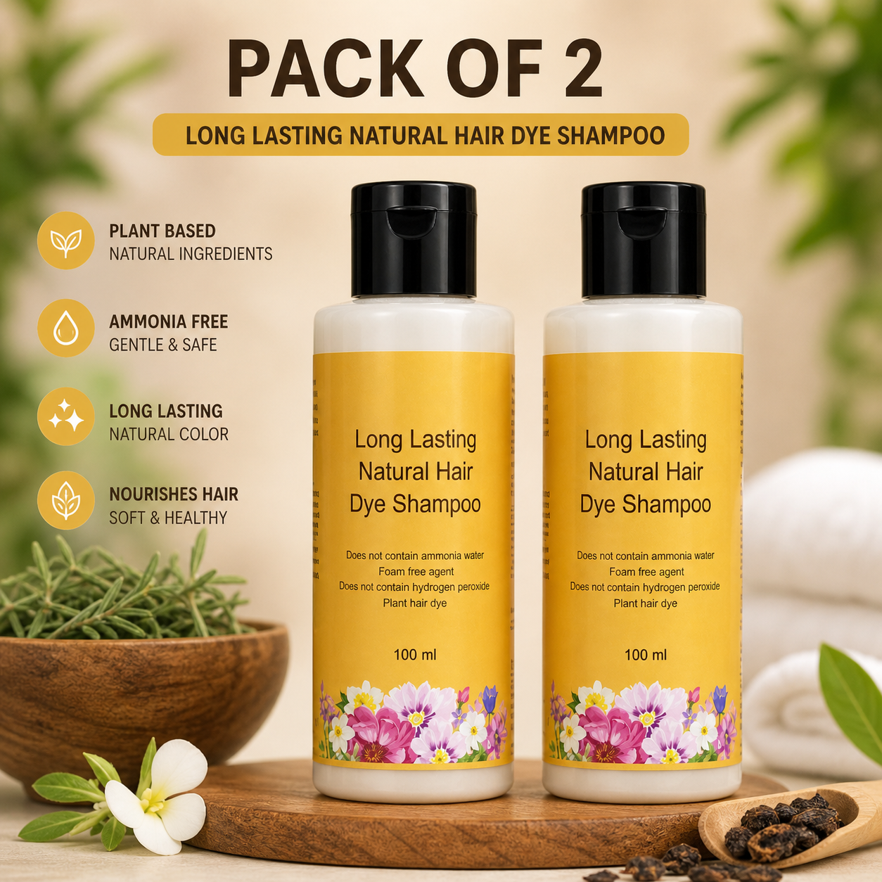 Hair Dye Shampoo for Women & Men (Pack Of 2)