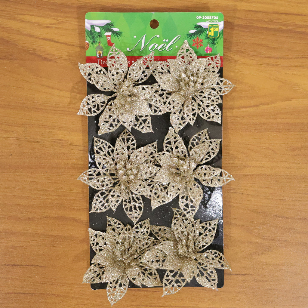 Glitter Flower Hair Clip Set (6 Pc Mix Color Set)