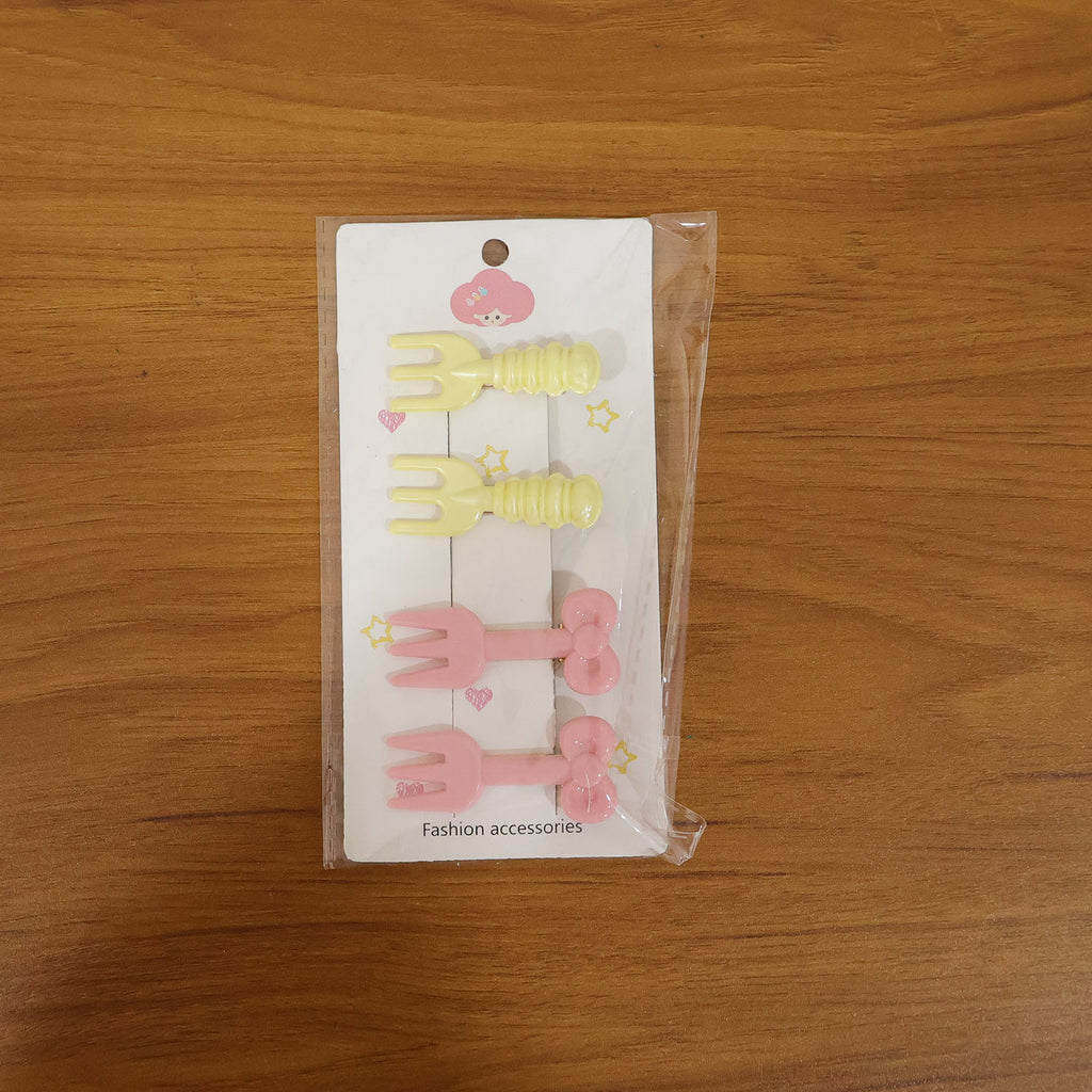 Cute Mini Fork Shaped Hair Clips Set For Girls And Women (4 Pc)