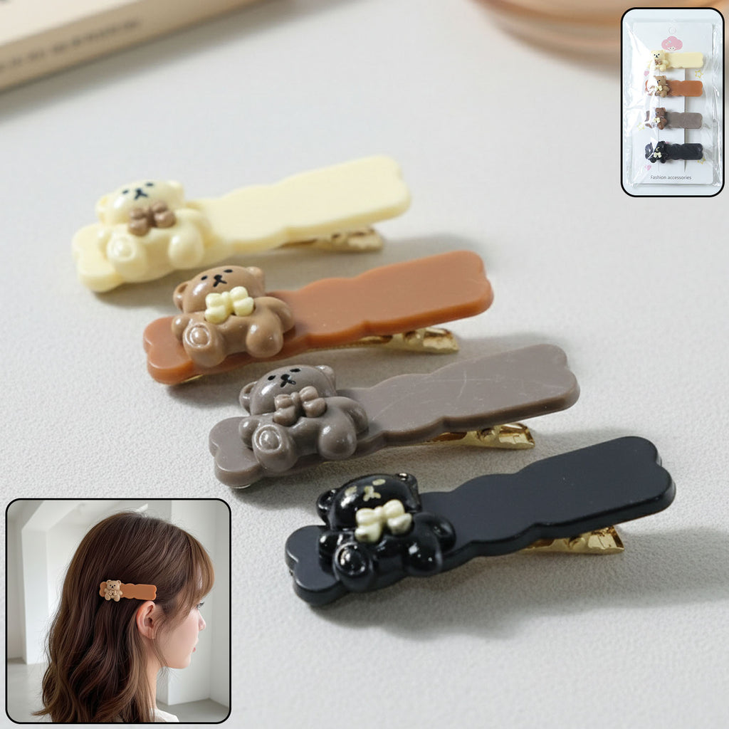 Cute Teddy Bear Decorative Snap Hair Clips Set (4 Pc)