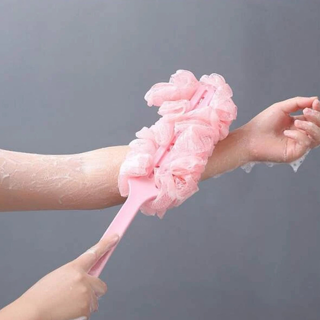 6702 Loofah Back Scrubber For Shower Long Handle Bath Sponge Shower Brush Soft Nylon Mesh Back Cleaner Washer Body Bath Brush For Women And Men Bathroom Shower Accessories